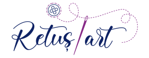 Logo RetușART cu un ac și un fir de ață, simbolizând arta retușării textile.
