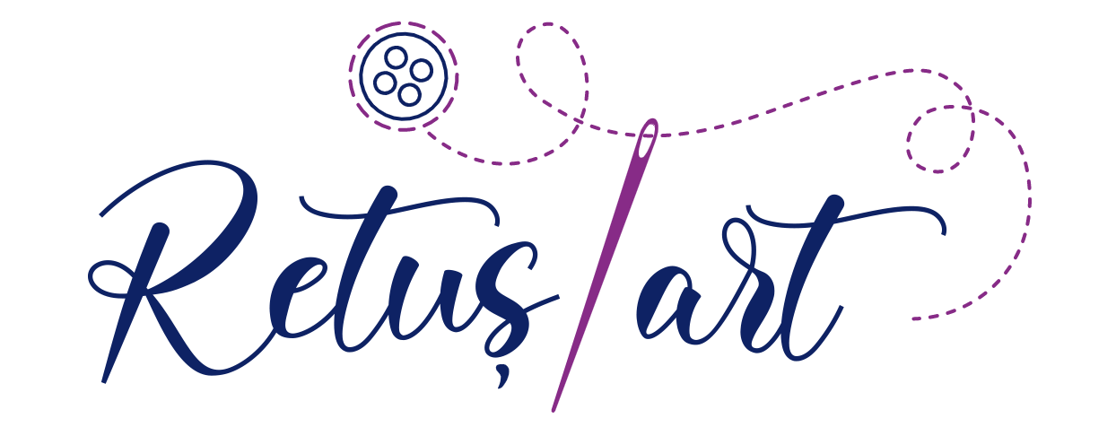 RetușART logo featuring a needle and colorful thread, symbolizing the art of retouching.
