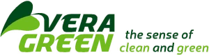 Logo Vera Green, simbolizând curățenia și ecologia, cu frunze verzi.