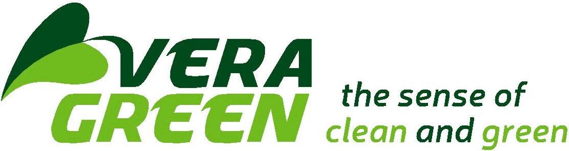 Logo Vera Green, simbolizând curățenia și ecologia, cu frunze verzi.