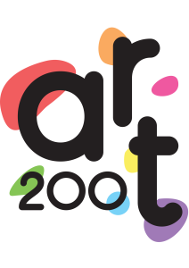 Logo colorat cu textul 'art200' și forme abstracte în jur.
