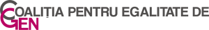 Logo al Coaliției pentru egalitate de gen, cu text colorat și modern.