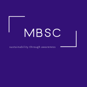 Logo MBSC pe un fundal violet, cu textul 'sustainability through awareness'.