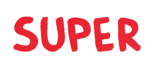Cuvântul „SUPER” scris cu litere mari roșii pe un fundal roz.