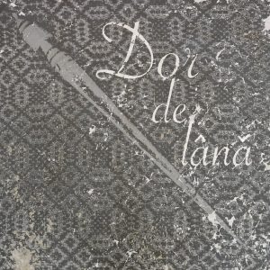 Artistic design featuring the text 'Dor de lână' with a textile pattern in the background.