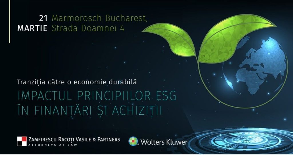 Graphic illustrating the impact of ESG principles in financing and procurement, featuring nature and technology elements.