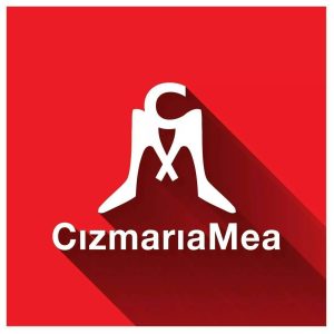 Logo pentru reparații încălțăminte și marochinărie, fundal roșu.