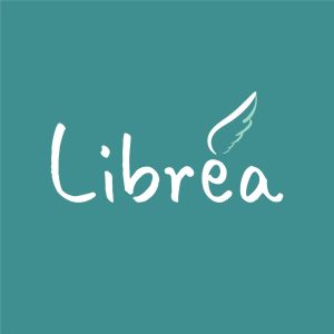 Logo Librea cu un fundal verde și o aripă stilizată.
