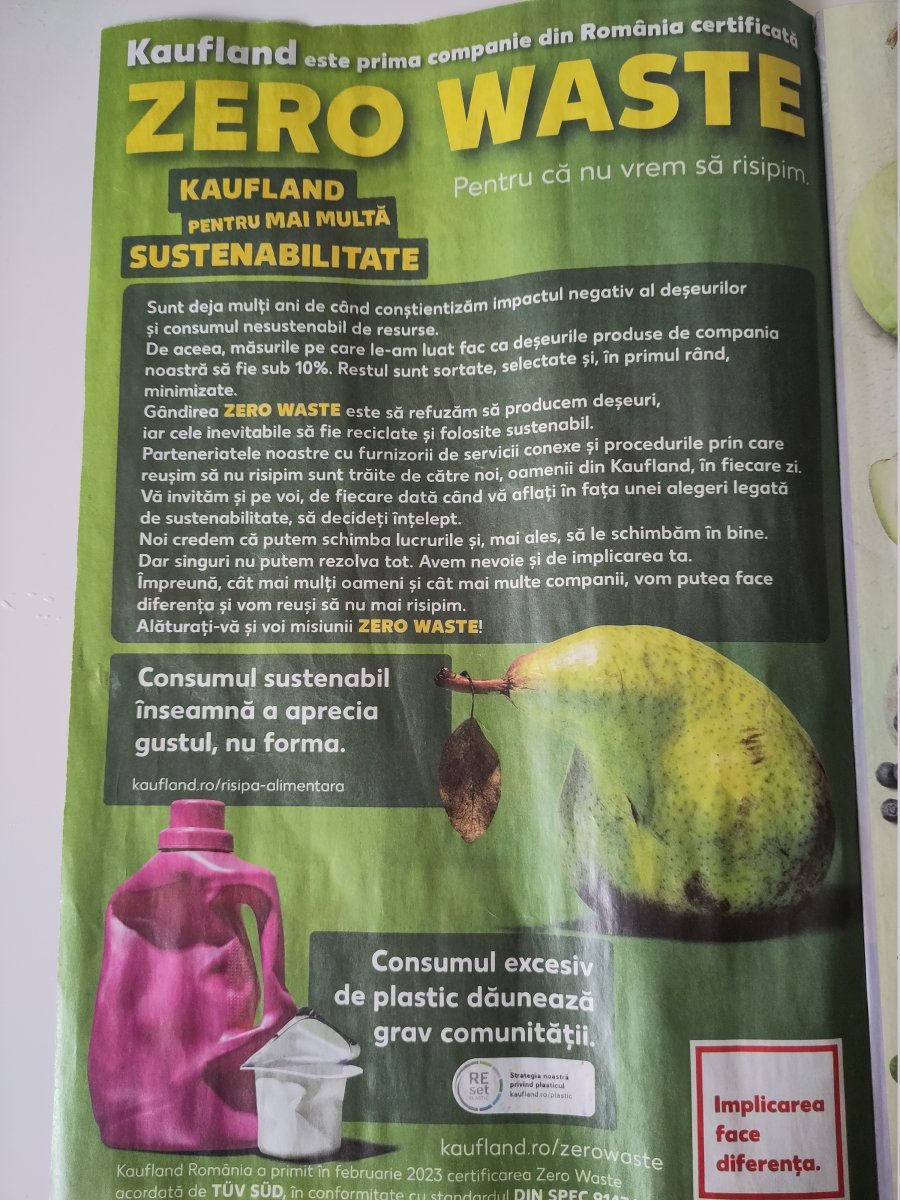 Kaufland catalog highlights ZERO WASTE certification and sustainability initiatives.