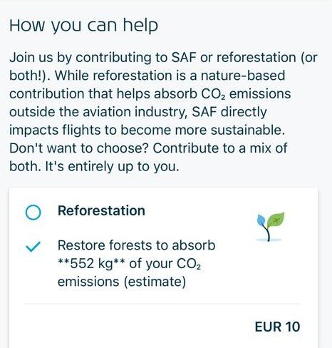 KLM campaign promotes contributing to reforestation to offset CO2 emissions.