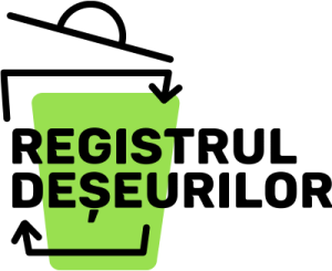 Logo al Registrului Deseurilor, un recipient verde cu text negru.