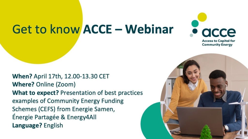 Webinar on community energy funding schemes, featuring participants at a laptop.