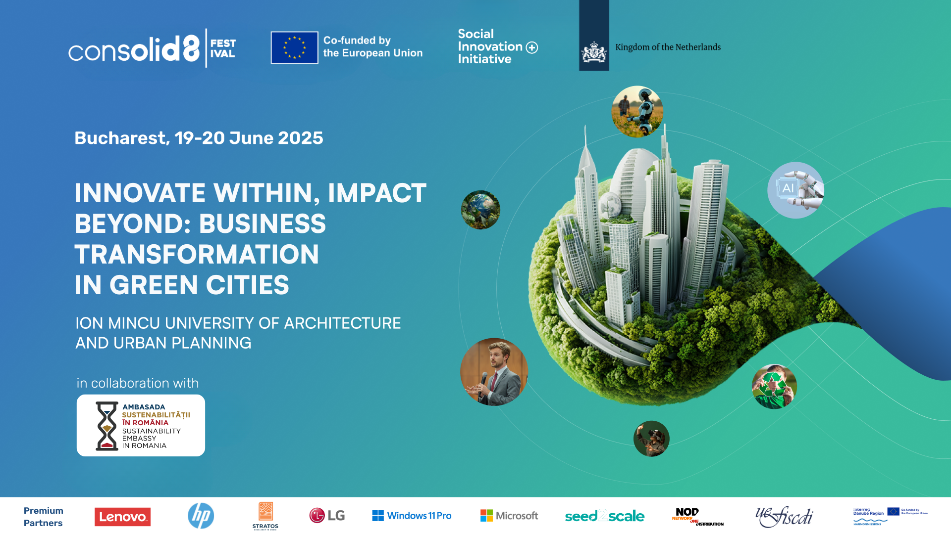 Festivalul consolid8 promovează transformarea afacerilor în orașe verzi, 19-20 iunie 2025, București.