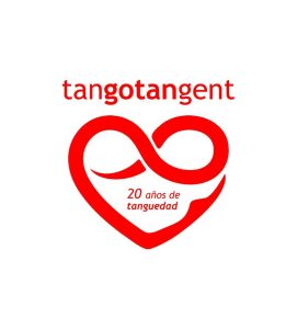 Tangotangent logo featuring a heart symbol and the text 20 years of tanguedad.